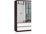 Akord Armadio 2 Ante 2 Cassetti 2 Specchi Wengè E Bianco 90X51X180 Cm