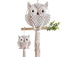 Gufo Macramè Da Parete - 2 Pezzi - Decorazione Da Parete Boho - Fatto A Mano - Corda Di Cotone - Arazzo Intrecciato - Con Bastone Di Legno - Gufo Acchiappasogni - Arazzo - Per La Decorazione Della Casa
