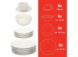Set Di Stoviglie - 40 Pezzi - Per 8 Persone - In Porcellana - Composto Da Piatti, Piatti Da Dessert, Ciotole, Piattini E Tazze - Bianco
