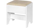 Sgabello Per Il Trucco - Sedia Da Toilette Imbottita Con Seduta In Lino - 40 X 30 X 45 Cm - Robusta Struttura In Mdf - Per La Toilette, La Camera Da Letto O Il Soggiorno - Beige E Bianco - Compatto Ed Elegante