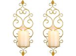 Applique Da Parete Dorate - Set Di 2, Supporto Da Parete Per Candele E Tea Light, Stile Barocco Vintage, Decorazione Del Soggiorno