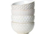 Set Di 4 Ciotole Per Cereali, 770 Ml, 15 Cm, Ciotola In Ceramica Extra-Large Per Muesli, Zuppe, Cornflakes, Porridge, Stoviglie In Gres Con Rilievi In Stile Vintage, Bianco Artico