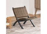 Vidaxl Sedia Relax Grigio Naturale Kubu Rattan E Legno Massiccio Mogano