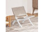 Poltrona Relax In Rattan Kubu Bianco Naturale E Legno Massiccio Di Mogano