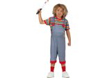Horror Doll Costume Di Halloween Costume Spaventoso Per L'avventura E Il Divertimento Con Strisce T Shirt Lunghezza Ginocchio Salopette Rosso Dettagli Look Spaventoso Bambini Occasioni Divertente Costume Party Spaventoso, Taglia: 110/116 Colore: Blu