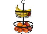 Quvio Cesto Per Frutta A 2 Strati - Fruttiera - Organizzatore Di Frutta - Ciotola Decorativa - Cesto Per Riporre La Frutta - Ciotola - Due Cesti - Strati - Metallo - 29 X 29 X 46 Cm (Lxlxh) - Nero