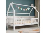 Letto Per Bambini Flieks House Bed 90X200Cm, Letto In Legno Con Camino, Protezione Anticaduta E Rete A Doghe, Senza Materasso