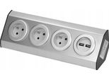 Presa Angolare Di Superficie Orno Virone FS-3, 3X 230V, 2Xusb, Acciaio Inox