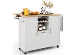 Costway Carrello Da Cucina Con Piano Di Lavoro Pieghevole, Portabottiglie, Carrello Di Servizio Su Ruote, Isola Da Cucina In Legno