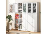 Costway Mobile Da Cucina Con Ante In Vetro E Protezione Antiribaltamento, Mobile Alto, Buffet Da Cucina Indipendente, Mobile Multiuso In Legno, 1 Pz. Bianco 60X31,5X161,5 Cm