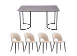 Set Da Pranzo Flieks Gruppo Di Sedute 5 Pezzi, Tavolo Da Pranzo Con 4 Sedie Da Pranzo, Tavolo Da Pranzo Rettangolare, Sedia Da Cucina Imbottita Sedia In Velluto, Gruppo Tavolo Beige Grigio