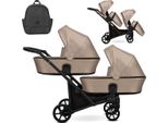 Passeggino Doppio Kunert Brav Duo 2In1 In Ecopelle Color Cappuccino Con Ruote In Gel E Telaio Nero