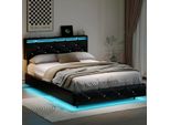 Letto Imbottito Fortuna Lai 160X200 Cm Con Usb, Letto Matrimoniale Con Rete A Doghe E Testata Regolabile In Altezza, Letto Per Ragazzi Con Led, Ecopelle, Nero