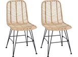 Vidaxl Sedia Da Pranzo 2 Pezzi Naturale 44,5 X 55 X 85 Cm Rattan E Ferro