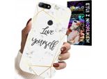 Custodia Per Huawei Y7 2018 - Marmo Bianco Con Cornici Dorate Love You