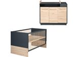 Set Di Mobili Roba "Lenn"" 2 Pezzi - Lettino Combinato 70X140 + Fasciatoio Largo - Antracite - Decorazione ""Rovere Artisan"""