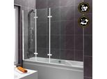 Clanmacy Bagno Allegato Cabina Doccia Schermo Pieghevole Vasca Da Bagno Doccia Schermo In Vetro 6 Mm Nano Easy Clean 180 ° Esg Vetro Trasparente 3 Parti Pieghevole 120 * 140CM Argento