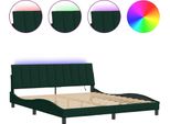 Vidaxl Struttura Letto Con Led Senza Materasso "Hanko"" Verde Scuro 180X200 Cm In Velluto"