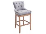 In And Outdoorsgabello Da Bar Leann - Stile Chesterfield - Grigio Chiaro - Tessuto - Gambe In Legno Naturale - Altezza Seduta 74 Cm - Con Schienale E Poggiapiedi - Con Chiodi In Ottone - Deluxe
