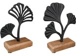 Gilde Standrelief, Ginkgo, "Ginkgo"", Aluminium, Mangoholz, Schwarz, , 2 StüCk Wie Abgebildet, L. 5 Cm, B. 18 Cm, H. 26 Cm 51710"