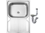 Lavello In Acciaio Inox Con 1 Vasca E Sgocciolatoio 80X60 Cm, Facile Manutenzione E Sifone Incluso Nel Prezzo
