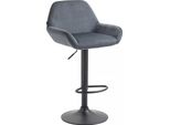 In And Outdoormatch Sgabello Da Bar In Velluto Magali - Grigio - Regolabile In Altezza - Set Di 1 - Altezza Seduta 63-83 Cm - Con Schienale - Per Cucina E Bar - Sgabelli Da Bar Ergonomici
