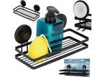 Mensola Per Doccia Mensola Per Bagno Cestino Per Doccia In Metallo Nero Con Ventose 25X10X8,5 Cm
