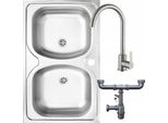 Lavello Cucina Doppia Vasca 80X50 Inox + Miscelatore Girevole + Sifone Inclusi