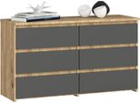 Comò CL100 Con 6 Cassetti In Rovere Artisan E Grigio Per Un'elegante Soluzione Di Stoccaggio
