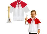 Set Per Il Corpus Domini: Un Camice Da Tenda Lungo 98 Cm + Una Mantellina Con Decorazioni Bianche + Una Campanella D'argento Con Manico Chiaro