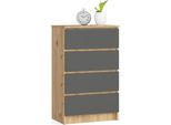 Akord Credenza 4 Cassetti Rovere Artigianale / Grigio Grafite 60X40X99 Cm