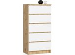 Comò K60 5 Cassetti Rovere Artisan Bianco Con Guide Metalliche E Montaggio Fai Da Te