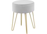 Pouf In Velluto Con Gambe In Metallo - Poggiapiedi Rotondo Grigio
