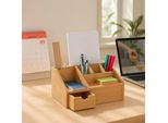 Organizer Da Scrivania In Bambù Con Cassetto, 6 Scomparti