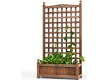 Costway Fioriera Con Traliccio, Fioriera In Legno, Letto Rialzato Con Traliccio E Fori Di Drenaggio, Traliccio Da Giardino Per Giardino 64,5X28X120 Cm Marrone