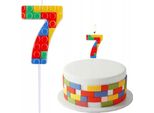Candela Di Compleanno Numero 7 - Blocchi Colorati, 10,5 Cm