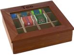 Aps Teebox Mit 12 Kammern 31 X 28 Cm, H: 9 Cm Rot-Braune Holzbox Mit Sichtfenster Aus Acryl 11776