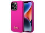 Guess Guhcp14Lslsmf Custodia Rigida Per Iphone 14 Pro6.1 Fucsia/Fuschia In Silicone Logo Oro Vintage