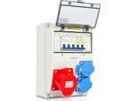 Distributore Di Corrente Fiqops A Parete Con Interruttore Automatico, Distributore Di Corrente Da Cantiere A 5 Poli Con 2X Prese Schuko E Presa Cee 16A Per Uso Interno Ed Esterno