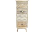 Rebecca Mobili Cassettiera Stretta Con 4 Cassetti In Legno, Bianco E Marrone