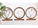Gilde Standrelief, Rund, Herzmotiv, Aluminium, Mangoholz, Naturfarben, Silberfarben, , 3 StüCk Wie Abgebildet, L. 5 Cm, B. 20,5 Cm, H. 26 Cm 48683