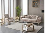 Set Divano Imbottito A Tre Posti 2 Pezzi In Tessuto Poltrona Divano Beige Lusso