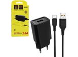 Caricabatterie Da Rete 2,4A + Cavo Usb Tipo-C Nero Denmen 2400Ma DC01 12W Nero