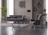 Set Di Divani Divano Imbottito Divano A Tre Posti In Tessuto Poltrona Grigia 2 Pezzi