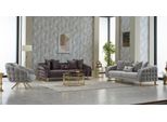 Set Completo Di Divani Imbottiti Divano A Tre Posti In Tessuto Poltrona Grigio 3Pcs.