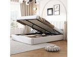 Letto Imbottito Sweiko 140 X 190 Cm, Letto Idraulico, Con Illuminazione A Led, Con Vano Contenitore, Pu, Bianco