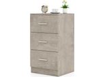 Comodino Con 3 Cassetti, Lucido, 37X34X66,5 Cm, Grigio Cemento