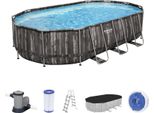 Bestway® Power Steel™ Frame Set Completo Di Piscina Con Pompa Filtro 610 X 366 X 122 Cm, Effetto Legno (Rovere Di Palude), Ovale