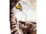 Zuty - Quadro A Diamante - Gatto E Madre Gialla, 40X50 Cm, Tela Tesa Su Telaio
