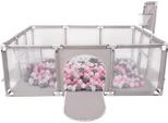 Selonis Playpen Grande Parco Giochi Con 200 Palline Playpen Per Bambini, Grigio: Bianco/Grigio/Rosa Polvere
